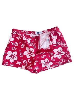 ARIZONA ~ Jean Company Red and White Hawaiian Floral Shorts Velcro Closure